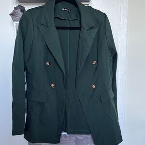 Elegant Green Double-Breasted Women's Blazer